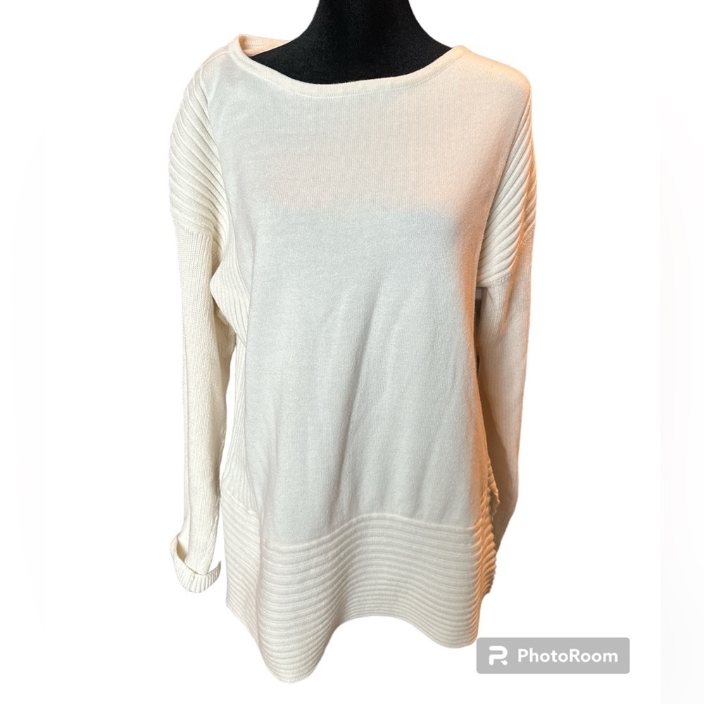 Chaus New York winter white Ribbed scoop neck Sweater size XL
